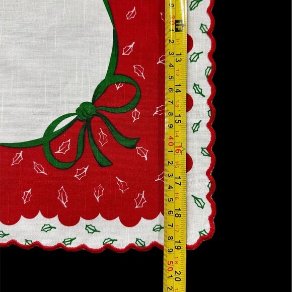 Vintage Christmas Napkins Bows Holly Leaves Red White Scalloped Edge Set of 4 - Picture 8 of 9